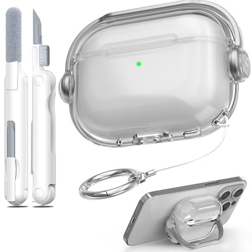 MHYALUDO Compatible con Funda AirPods Pro 2da Generación, diseño de Soporte con Cierre Seguro, Funda Anti-amarillamiento Transparente y Anti-Impactos Suave con para AirPods Pro 2, Negro