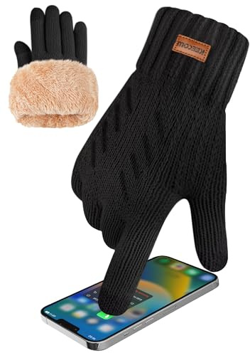 KEECOW Handschuhe Herren,Winterhandschuhe Herren Touchscreen Warme Thermo Fleece Strickhandschuhe für Outdoor Sport Laufen Radfahren Freizeit
