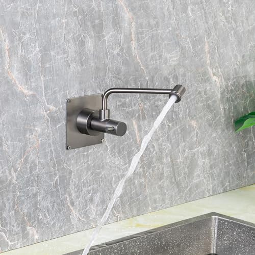 Trinkwasser-Wandarmatur, drehbar, nur Kaltwasser, Küchenarmatur, Edelstahl, Grau