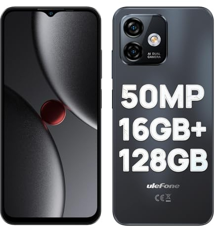 Ulefone Note 16 Pro Smartphone Ohne Vertrag 50MP+8MP Handy Günstig 16GBRAM+128GBROM/TF-256GB 4400mAh 6.52 4G Dual SIM Android Handy Ohne Vertrag GPS/OTG/Face ID/Fingerabdruck Schwarz