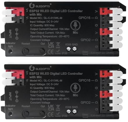2 Stück Wled Controller: ESP32 Digital LED Strip Controller, Download zur Steuerung von (WS2812B, WS2811,SK6812, WS 2801 APA 012, APA104) für DIY und Smart Home Anwendungen