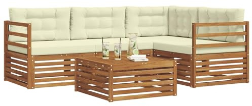 vidaXL Outdoor-Sofagarnitur mit Kissen 5 pcs Natur und Creme, Outdoor-Sofa, Gartensofa, langlebige Möbel, modernes Terrassen-Set, gemütliche Lounge-Ecke
