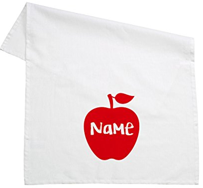 Herz & Heim® Geschirrtuch weiß 100% Baumwolle 45 x 70 cm - Apfel - mit Aufdruck Ihres Wunschnamens