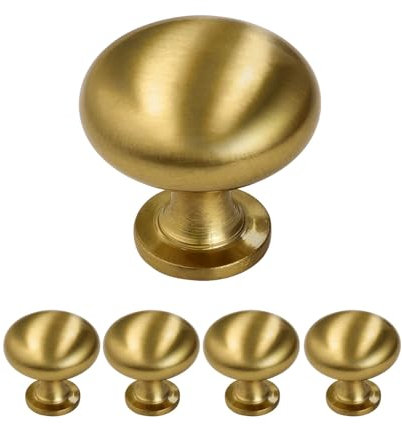 Probrico 5 Pieces Solid Cabinet Door Knob Dresser Handle Mushroom Kitchen Cupboard Pull Diameter 30mm Brass