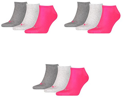 PUMA 9 Paar Sneaker Invisible Socken Gr. 35-49 Unisex für Damen Herren Füßlinge, Farbe:656 - middle grey mélange/pink, Socken & Strümpfe:39-42