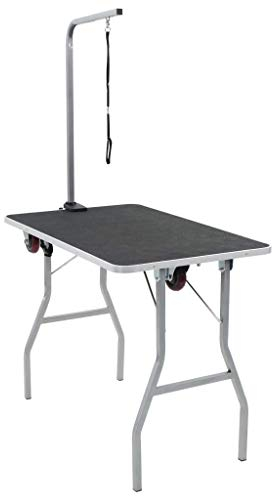 yorten Tragbarer Trimmtisch für Haustiere Hundesalon mit Rollen und Verstellbaren Schlaufe Schwarz Faltbar 91,5 x 61,5 x 156 cm(L x B x H)