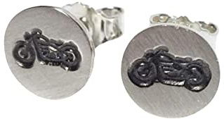 Ohrstecker 925 Silber matt mit Motorrad geschwärzt