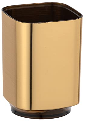 WENKO Zahnputzbecher Auron Gold, Zahnbürstenhalter für Zahnbürste und Zahnpasta, Kosmetikpinsel Aufbewahrung, aus Kunststoff