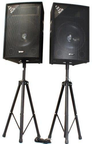 VONYX Pack Sono - 2X Enceintes Passives 800W, Woofer de 15 Pouces, Poignées de Transport, Set de Pieds d'Enceintes et Sacoche, Idéal pour DJ Mobiles