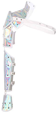 CHICTRY Unisex Gothic Schultergurt PU Leder Armstulpe Schulterrüstung mit Metallnieten Brust Harness Steampunk Rüstung Cosplay Kostüm Set Silber Einheitsgröße
