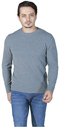 WOSICA Men's 100% Cashmere Kniited Pullover with Long Sleeve Crew Neck (Green, XL)