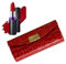 XIAOBUU Organizer per rossetti in pelle con porta rossetto impermeabile, chiusura a bottone e specchio per trucco, kit per cosmetici per donne e ragazze, Rosso, Standard, NA