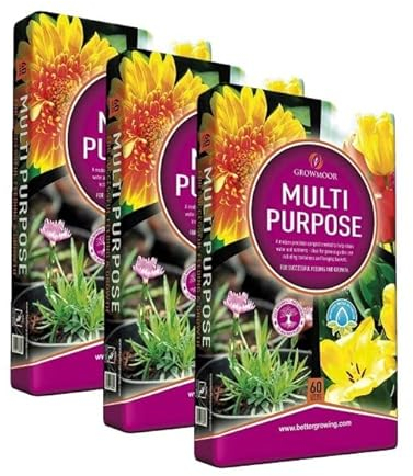 VTL® 3 x 40L Growmoor Plant Care Compost Basket Soil Pot Garden Borders Multi Purpose