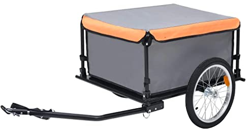 vidaXL Fahrrad Lastenanhänger Fahrradanhänger Transportanhänger Handwagen Radanhänger Gepäckwagen Anhänger Transportwagen Grau Orange 65kg