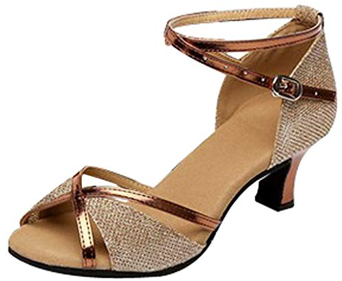 Celucke Tanzschuhe Damen Strass Latein Tanzen Square Dance Sandalen Bühnenschuhe Blockabsatz Pumps Glänzend Mode Brautschuhe Niedrige Absätze Party Schuhe Abendschuhe Frauen Hochzeitsschuhe 35-41