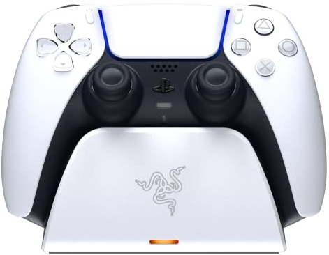 Razer Schnellladeständer für PlayStation 5:Charge - Gebogenes Wiegen-Design passend zu PS5 DualSense Wireless Controller Einhand-Navigation USB-betrieben Weiß (Controller separat erhältlich)
