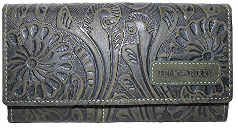 Golden Deer XL Geldbörse Portemonnaie Portmonee aus Leder Frauen Damen Langbörse Geldbeutel Geldtasche Frauen Design (Hill Burry Kollektion) (Grün)