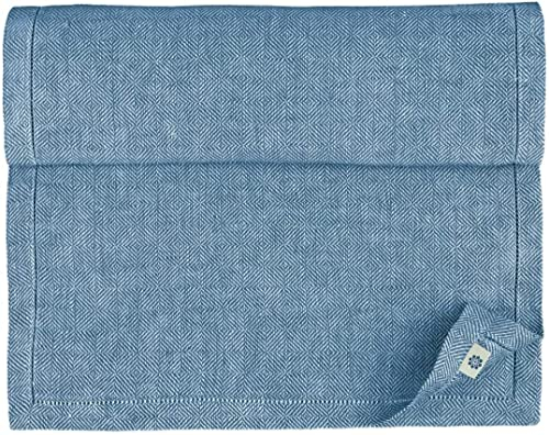 Linen & Cotton Tischläufer Stoff Tischwäsche Modern Scandi mit Hohlsaum - 100% Leinen, Dunkelblau Blau (44 x 180 cm) Tischband Läufer Tisch Decken für Home Küche Wohnzimmer Büro Hotel Buffet Dinner