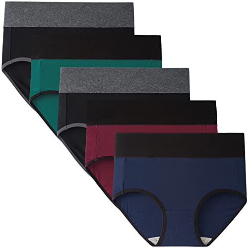 INNERSY Unterhosen Damen Baumwolle High Waist kaiserschnitt Taillenslip Frauen Slips Mehrpack 5(S, Dunkel Mehrfarbig)