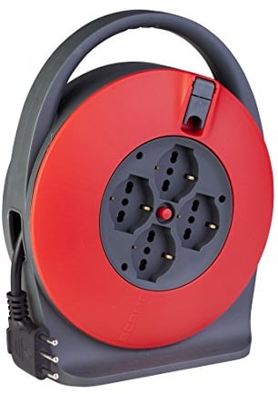 POLY POOL | PP2742AM Avvolgicavo Elettrico 230V Prolunga Avvolgibile Elettrica 10m Prolunga Elettrica con Avvolgicavo con Spina Salvaspazio e 4 Prese Pluristandard 10A/16A Colore Rosso e Nero