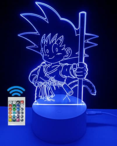 Luce notturna per bambini illusione ottica 3D lampada da comodino decorativa dragon ball telecomando super regalo per bambini (Son Goku Child)