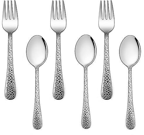 Kindergabel und Kinderlöffel Set, Joyfair 6-teilig Edelstahl Kinderbesteck Set, Hochglanzpoliert Kinder Besteck mit Hammergriff, 3 Kleinkinder Löffel und 3 Gabel für Jungen/Mädchen, Spülmaschinenfest
