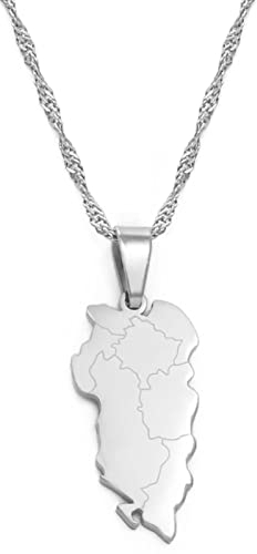 WEJUN Karte Anhänger Halskette - Albanien Stadtname Kreative Hip Hop Mode Schlüsselbeinkette Albanische Ethnische Schmuck Paare Halskette Geschenk,Weiß,45Cm