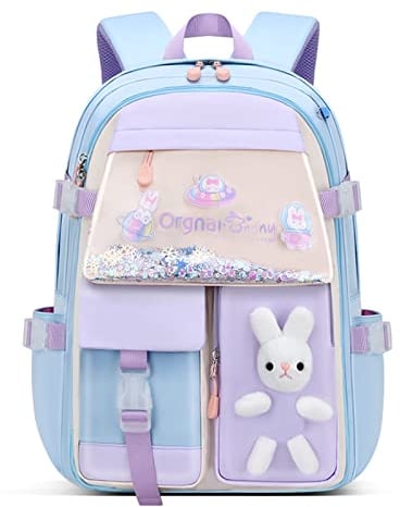 WYCY Mochila Escolar Linda, Arena Movediza Nevera Puerta, Mochila Kawaii de Gran Capacidad, Impermeable para Niñas (Azul)