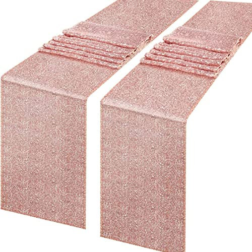 Eternal Beauty Rose Gold Sequin Table Runners 2 Pack 12x72 Inch for Kitchen Dining, Wedding, Party, Baby Shower and Birthday Decorations ( 30 x 183 cm)