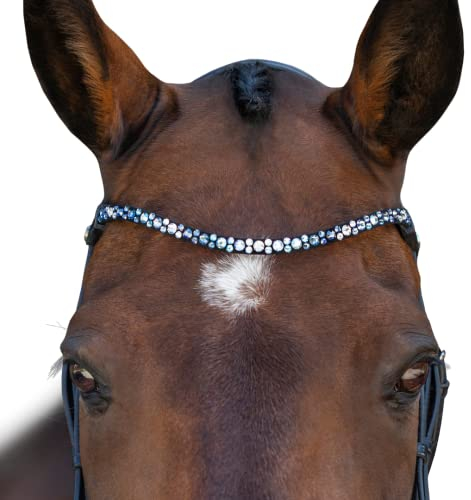 MagicTack Stirnriemen für Pferde Größe Warmblut Farbe blau, Silber (43cm)