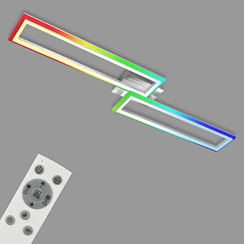 BRILONER Leuchten - Deckenlampe RGB, Bunte Deckenleuchte LED, Dimmbar, Farbtemperatur einstellbar, schwenkbarer LED Frame, Fernbedienung, Chrom-Alu, 1100x235x95 mm