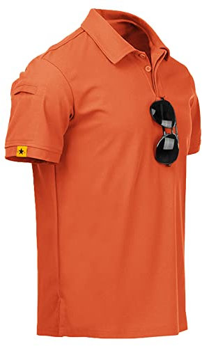 JACKETOWN Men's Polo Shirt - Short Sleeve Breathable Tennis Shirt - Summer T-Shirt - Button Front Polo - Adult Casual Sport Golf Shirt (Orange, 2XL)