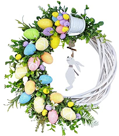 Ostern Blume Kranz Dekoration, Acryl Ostern Dekoration Kaninchen Tür Kranz Dekoration, Haustür Willkommenskranz Dekoration zum Aufhängen, Simulation Girland Tür Kranz Ganzjährig Tür Dekoration (A)