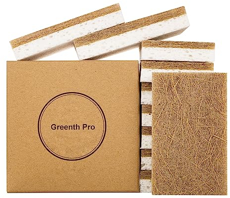 GREENTH PRO 10 Pack Nature Dish Sponge - Natural Kitchen Sponge - Coconut Fiber and Wood Cellulose Scrubber Sponge