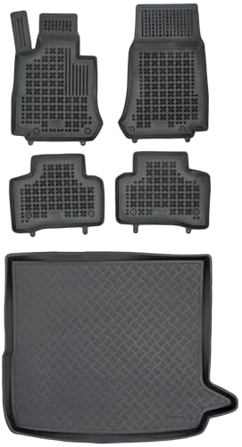 MOTOS Satz Gummifußmatten und PE Kofferraumwanne für Mercedes-Benz EQC N293 ab 2019 Verbessern Sie Ihren Reisekomfort mit Antirutschmatte Auto - Allwetter fußmatten Auto, Schutz vor Verschmutzung