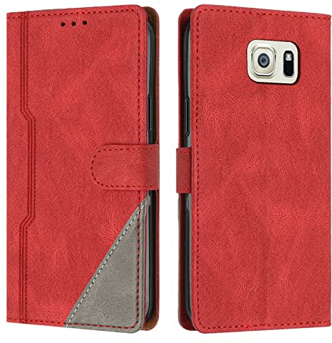 Radoo Kompatibel mit Samsung Galaxy S6 Hülle, PU Leder Handyhülle [Stand Feature] [Kartenfachr] [Magnetic Closure Snap] Schutzhülle Klappbar Flip Case Cover für Samsung Galaxy S6 (Rot)
