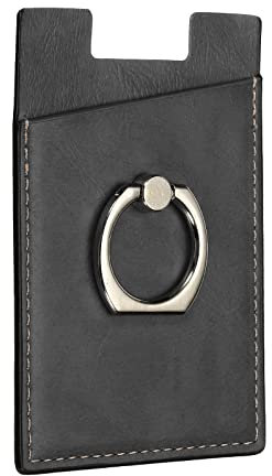 sourcing map Credit Card Holder for Back of Phone with Ring Stand Stick on Phone Wallet Self Adhesive Wallet Sticker Black Magnetic Holder for Most Smartphone