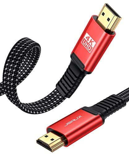 JSAUX Cable HDMI 7.5 Metros [4K @ 60Hz, 2.0, 18Gbps] Ultra Alta Velocidad Plano - Soporte 3D HDR UHD 2160p 1080p Ethernet ARC para PS3/4 TV PC - Rojo