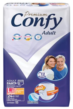 Confy Inkontinenzhosen – Pants für Erwachsene, Gr. L (24 Stück) – elastisch, diskret & saugstark – Einweg-Windelhosen für Männer & Frauen