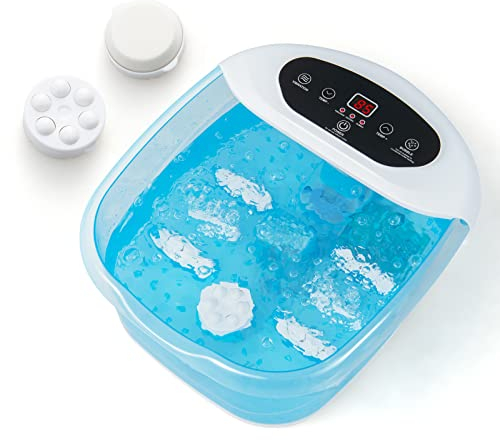 GOPLUS Fußbadewanne mit Massage & Heizung, Fußbad Massagegerät abnehmbaren Massageperlen, 35-46 °C, Elektrisches Fußbad mit Zeitschaltfunktion (Blau)