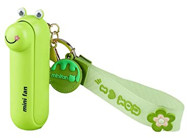 Sharplace Keychain Fan Cooling Fan, Portable Mini Fan with 3 Speeds, USB Rechargeable Cute Personal Fan, Small Fan for Camping Home Indoor Outdoor, Frog Green