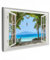 MuchoWow© Bild auf Leinwand 60x40 cm Schlafzimmer Bilder Wand Deko Wohnzimmer Modern Wanddeko Bilderwand Geschenk Fensterblick - Baum - Meer - Palme - Hügel - Strand - Blau