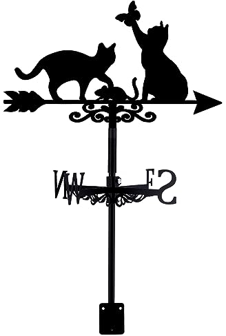 SUPERDANT Katzen Wetterhahn Schmiedeeiserne Wetterfahne Katzen Mit Schmetterlingstier Metall Weather Vane Dach Garten Wegweiser Wetterfahnen Bauernhaus Dekoration Windmesswerkzeug