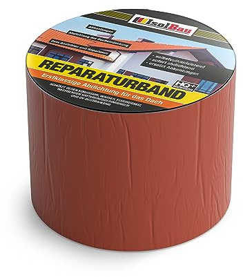 Isolbau Butyl Reparaturband - Ziegelrot, 100 mm x 10 m - Abdichtungsband für Dach, Loch, Rohr, Wohnmobile - Wasserdichter Schutz gegen Korrosion Witterung & UV-Bestrahlung - Selbstklebende Klebeband