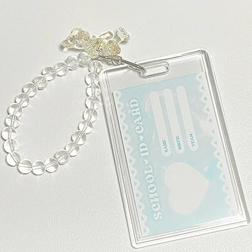 OUBFUUY Kpop Photocard Holder, Kpop Cardholder Plastic Cover Holder Decorative Stickers for Photocards with Clear Cute Bear Keychain - A