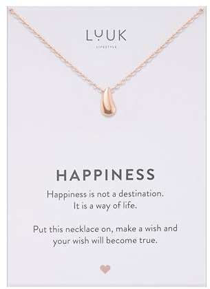 LUUK LIFESTYLE collana da donna in acciaio inossidabile con lacrima I Teardrop in stile boho minimalista, lunghezza regolabile, oro rosa