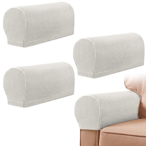 Armrest Chair Covers, Set of 4 Stretch Armchair Covers for Arms,Spandex Polyester Sofa Arm Caps Non Slip Armrest Covers for Chairs Furniture Protector Armchairs Sofa Couches Recliner (ivory White)