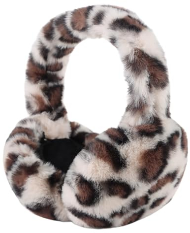 XIAOHAWANG Polaire Cache-Oreille Femme D’hiver Chaud Fille Cache Oreille en Peluche Joli Pliable Oreille Protéger (Imprimé léopard blanc)