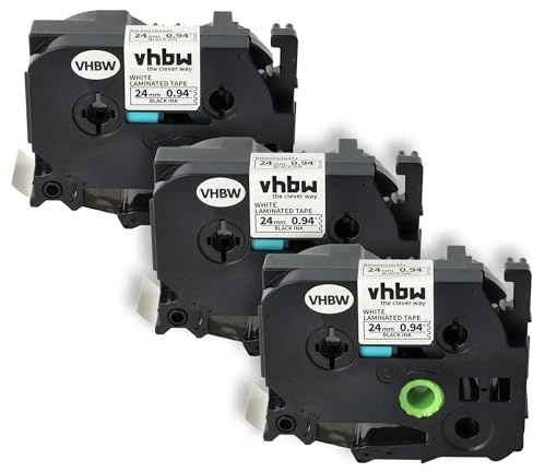 vhbw 3x Schriftband-Kassette kompatibel mit Brother P-Touch 9500 PC | 9200 PC, 9400, 9800 PCN, 9700 PC Etiketten-Drucker 8m x 24mm Schwarz auf Weiß
