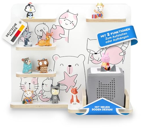 stadtecken Holzregal für Musikbox I passend für die Toniebox und ca. 35 Tonies I Perfekte Aufbewahrung im Kinderzimmer I zum Aufstellen oder Aufhängen (Tiere)
